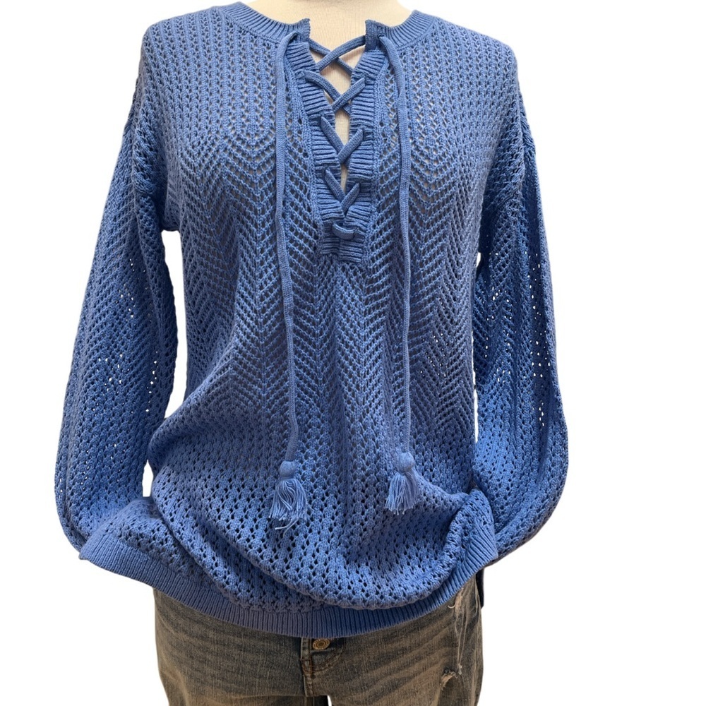 NWT - LOFT Blue Lace-Up Sweater